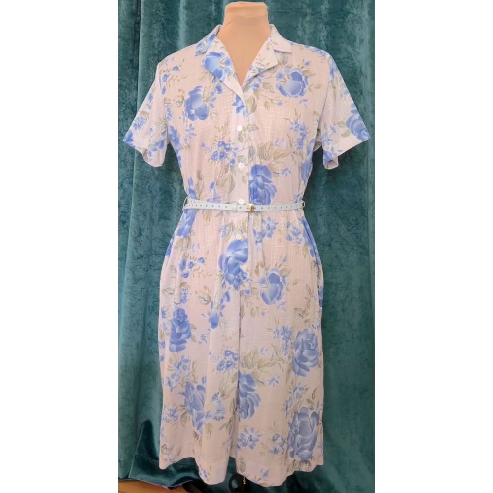 Vintage Blue Floral Shirtdress Size Large